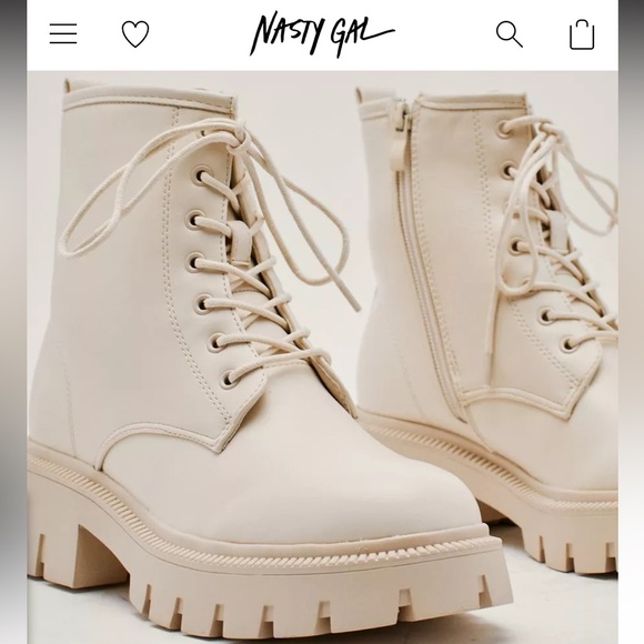 Nasty Gal Shoes - Nasty Gal Size 38/7 Off White Cream Lace-up biker combat Boots